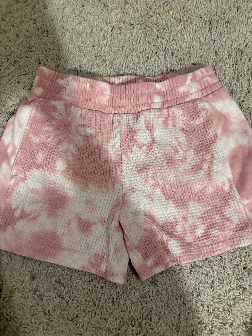 Limited Too Pink and White Tie-Dye Waffle Knit Athletic Shorts L
